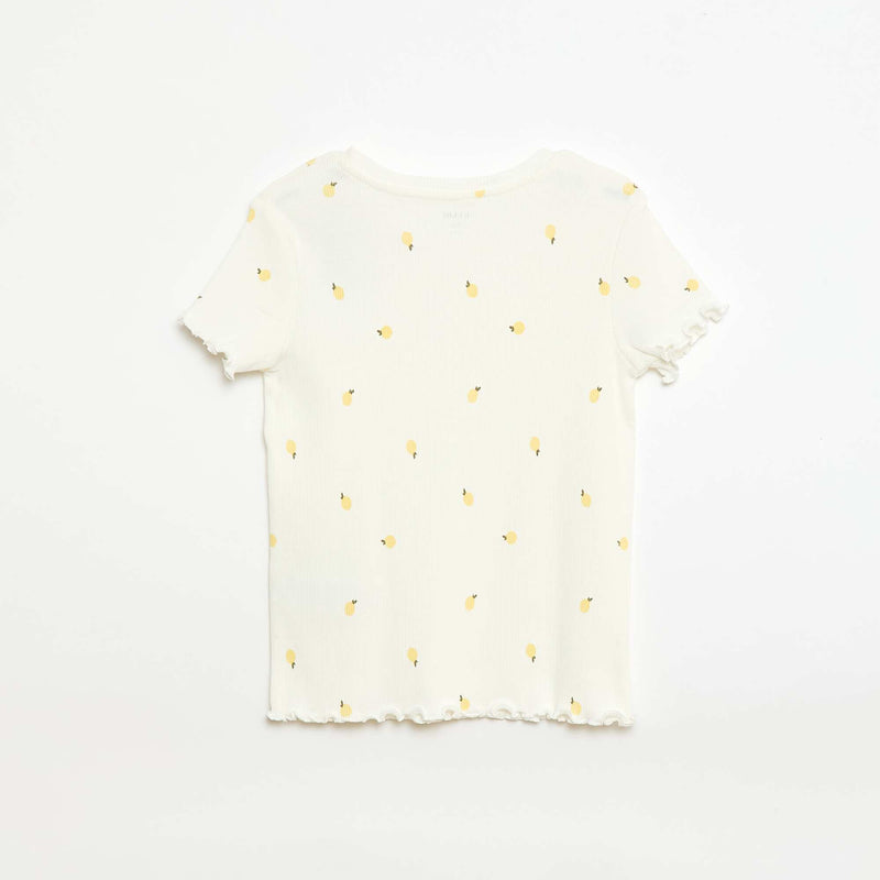 T-shirt côtelé à manches courtes volantées