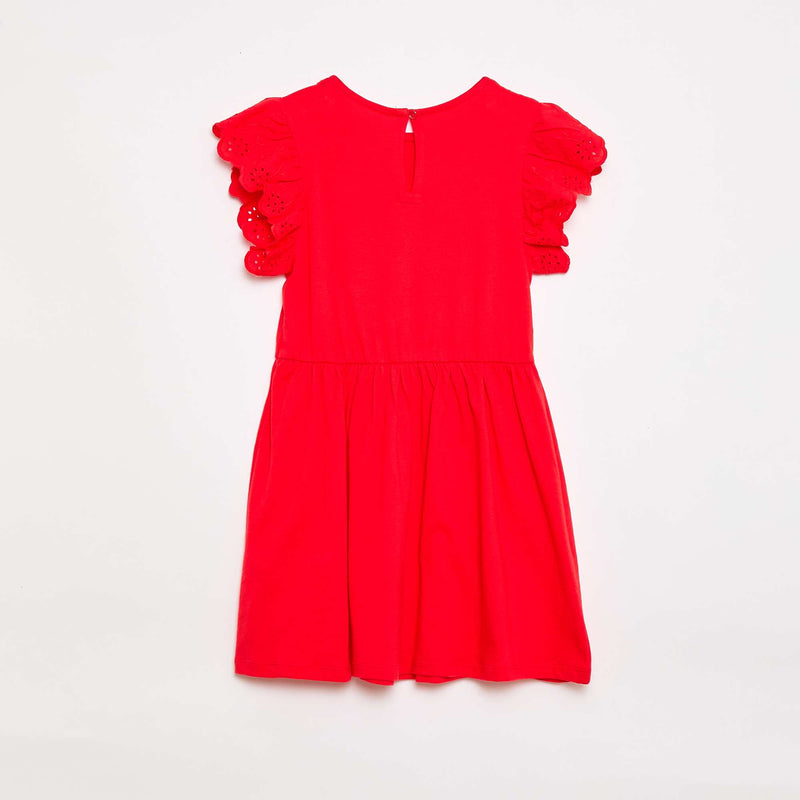 Robe en jersey avec manches courtes en broderies anglaises