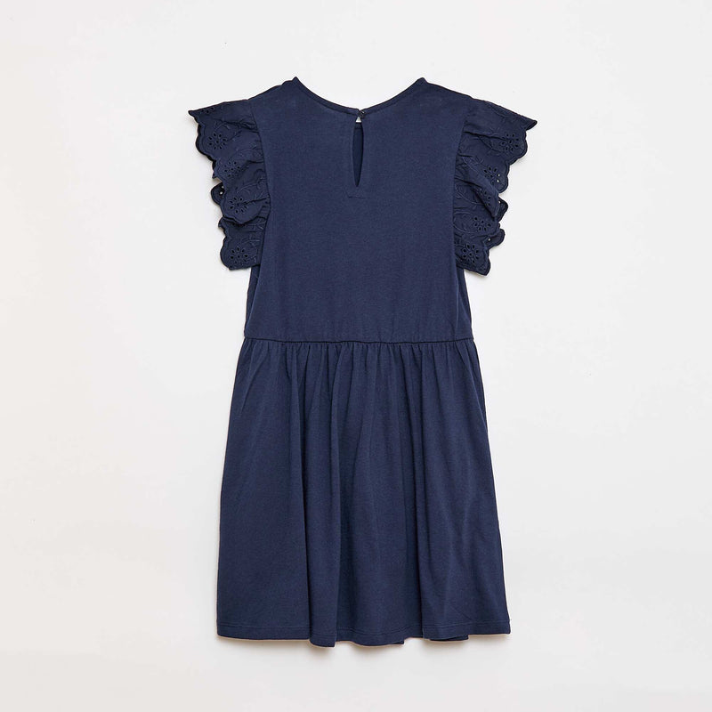 Robe en jersey avec manches courtes en broderies anglaises