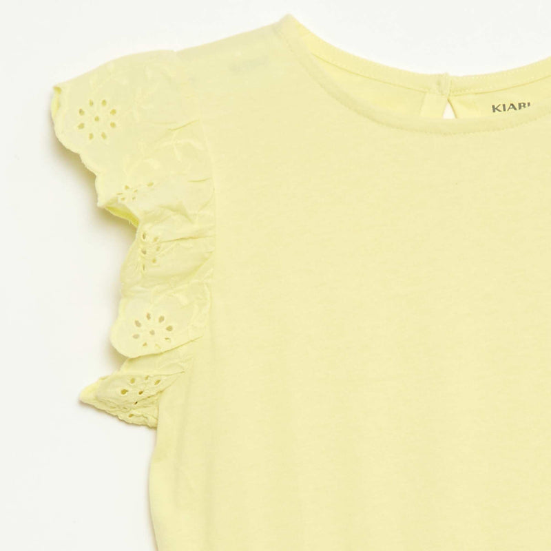 Robe en jersey avec manches courtes en broderies anglaises