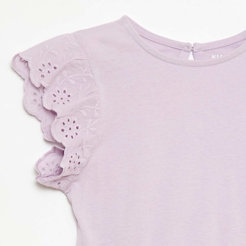 Robe en jersey avec manches courtes en broderies anglaises
