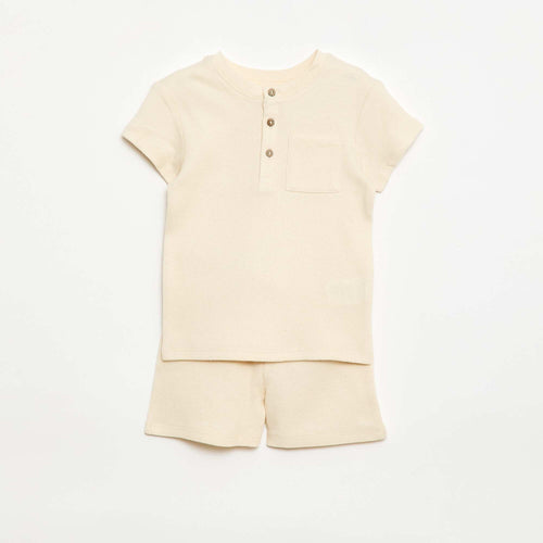 Pyjama short 2 pièces en maille côtelée