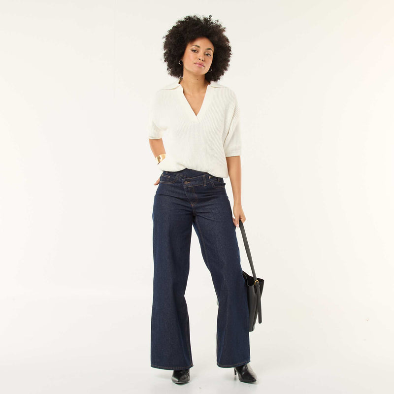 Pull esprit polo avec encolure V