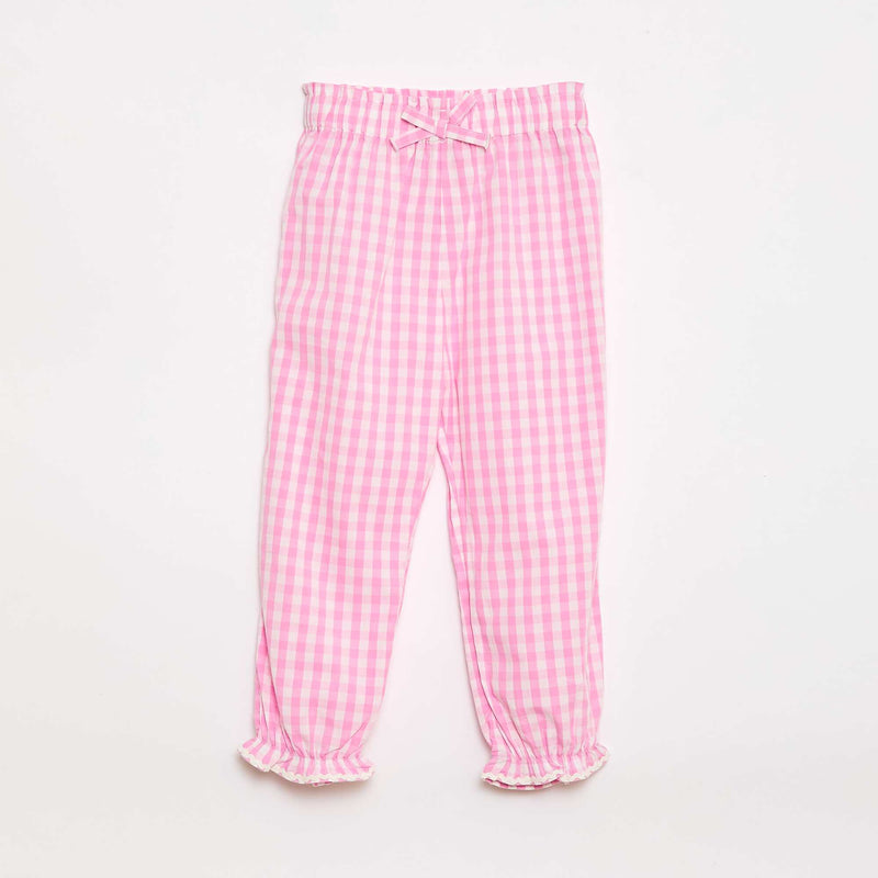 Pantalon vichy rose en popeline de coton