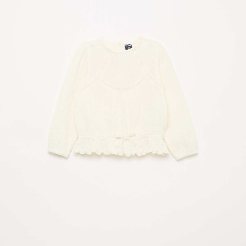 Blouse en gaze de coton avec broderies et dentelle