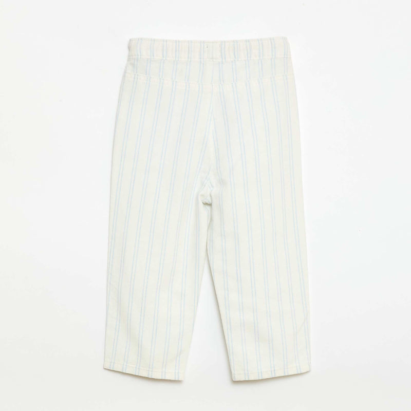 Pantalon bleu uni en lin mélangé