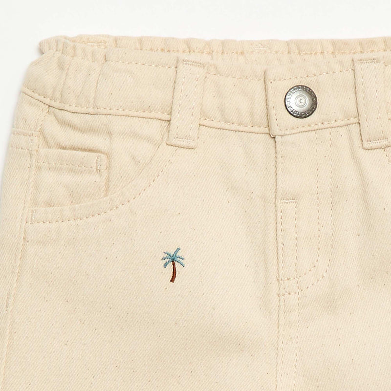 Pantalon paperbag brodé all-over en twill de coton