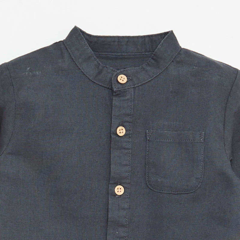 Chemise col mao avec manches retroussables