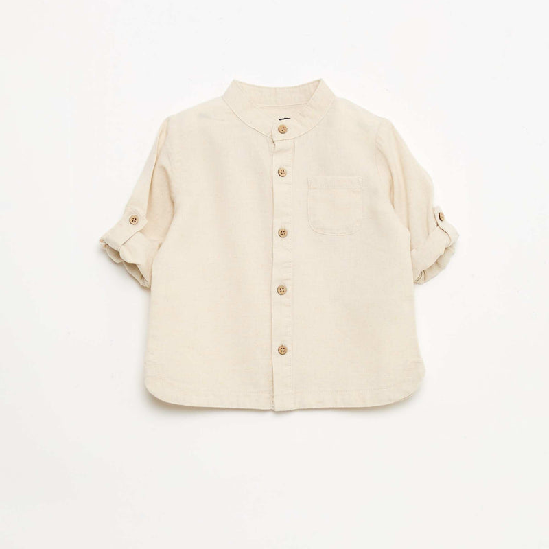 Chemise col mao avec manches retroussables
