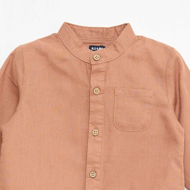 Chemise col mao avec manches retroussables