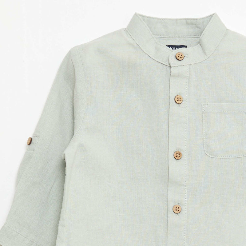 Chemise col mao avec manches retroussables