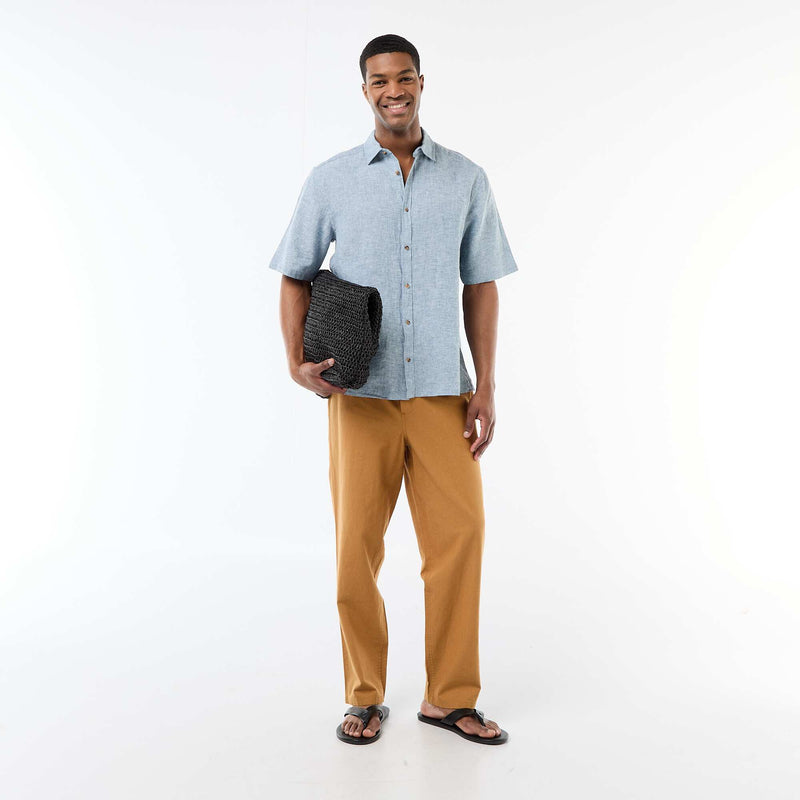 Chemise à manches courtes en lin mélangé