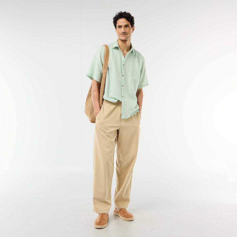 Chemise à manches courtes en lin mélangé