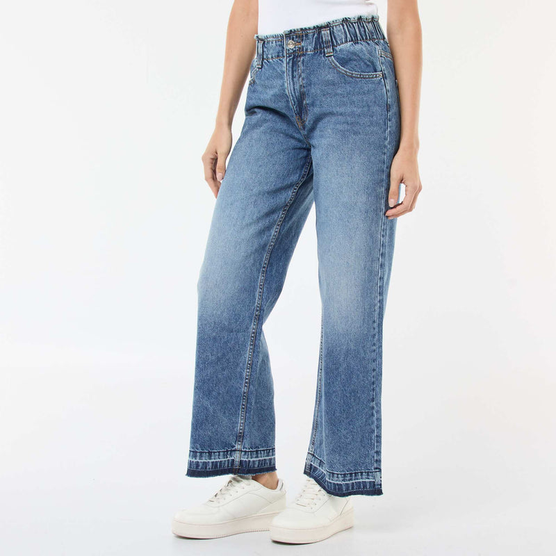 Pantalon denim wide leg en coton