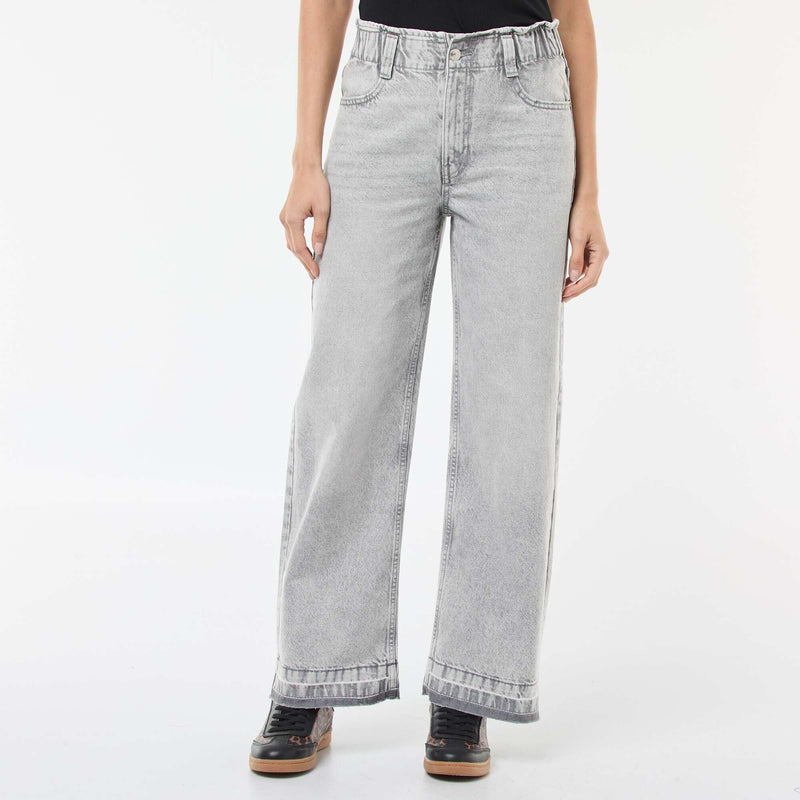Pantalon denim wide leg en coton