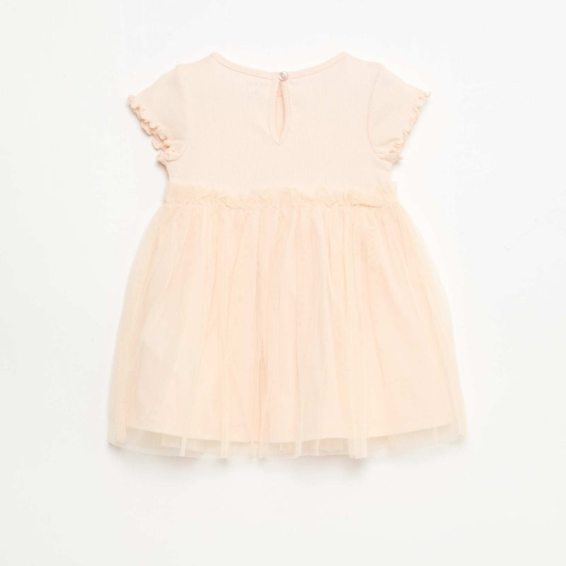 Robe en maille côtelée et tulle