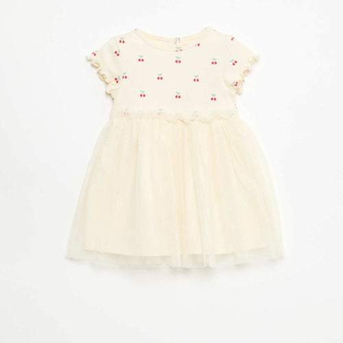 Robe en maille côtelée et tulle