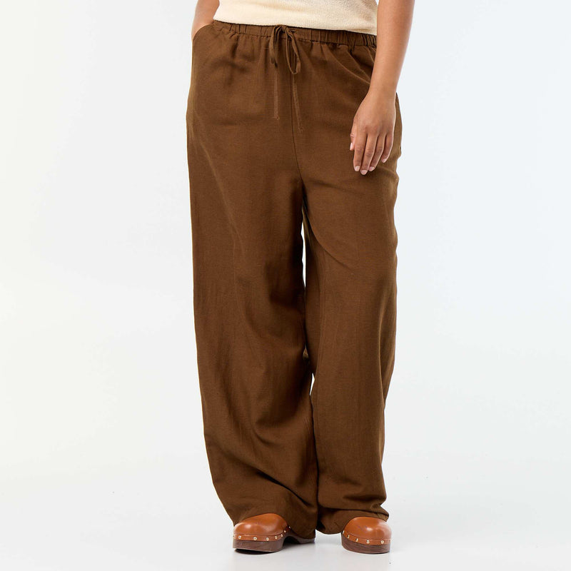 Pantalon droit en lin mélangé