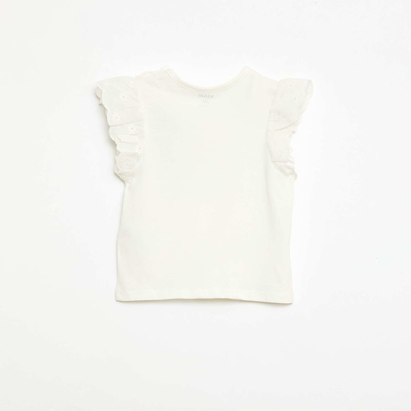 T-shirt en jersey de coton avec manches courtes en broderie anglaise