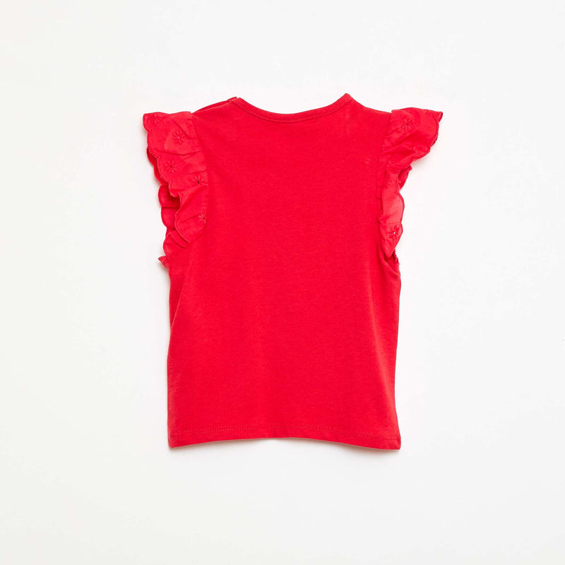 T-shirt en jersey de coton avec manches courtes en broderie anglaise