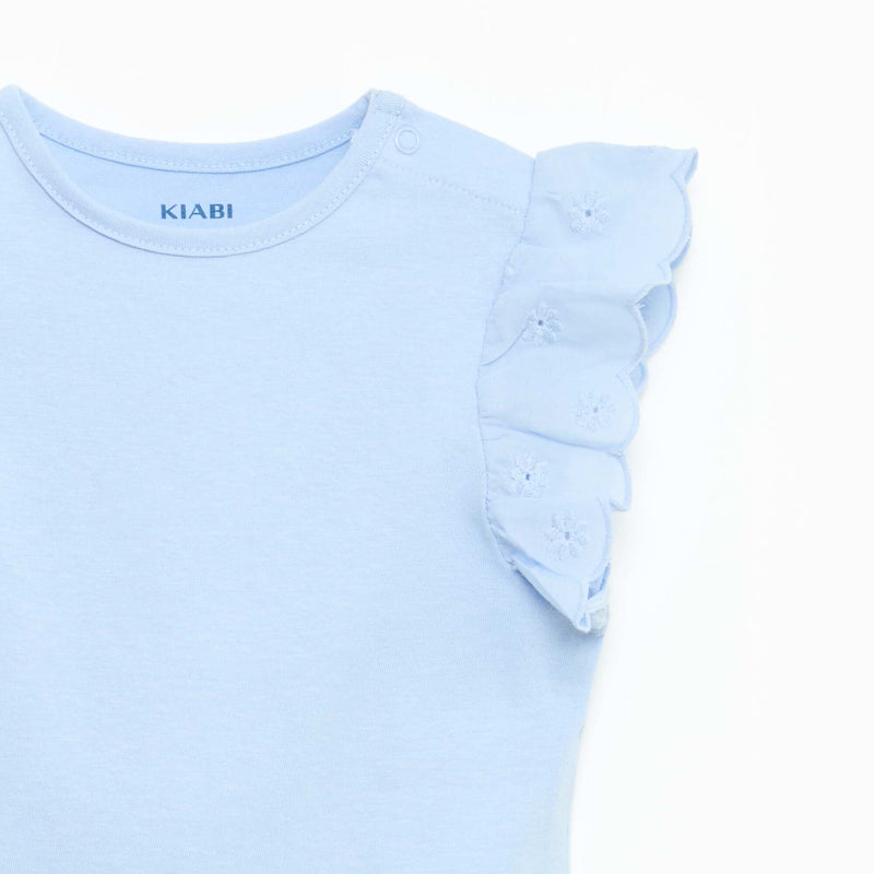 T-shirt en jersey de coton avec manches courtes en broderie anglaise