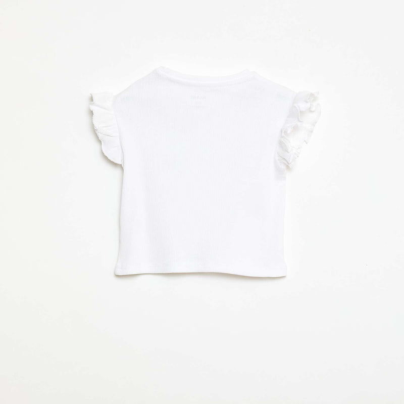 T-shirt côtelé à manches courtes volantées
