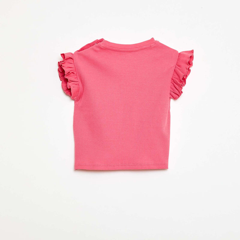 T-shirt côtelé à manches courtes volantées