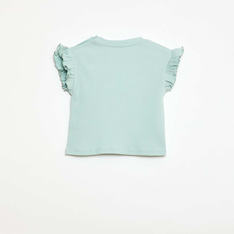 T-shirt côtelé à manches courtes volantées