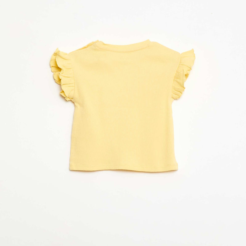 T-shirt côtelé à manches courtes volantées
