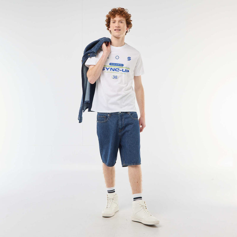T-shirt imprimé placé en coton uni