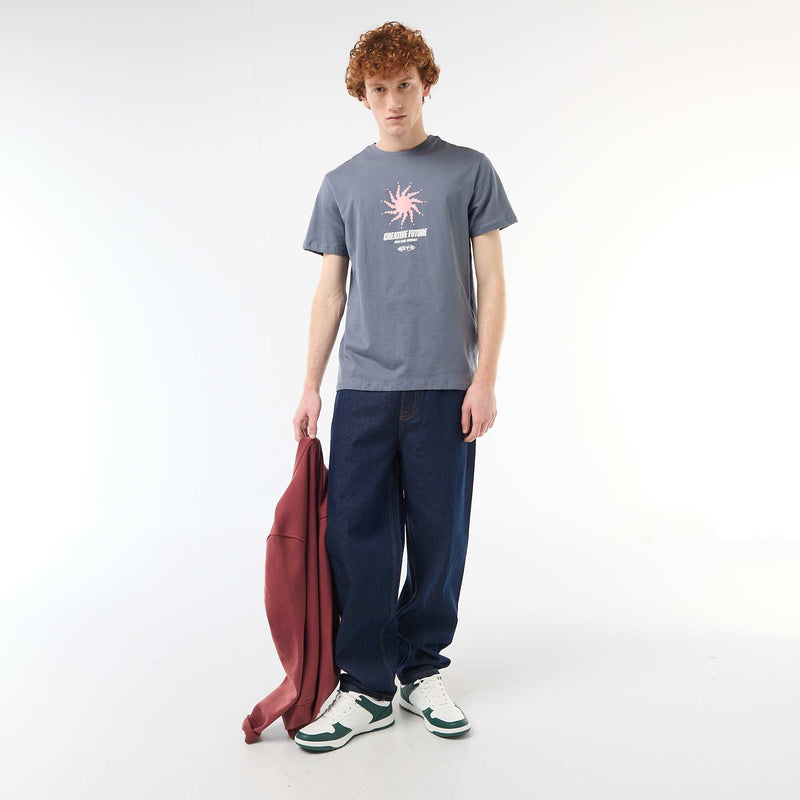 T-shirt imprimé placé en coton uni