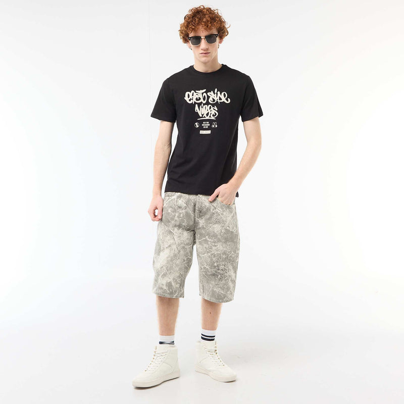 T-shirt imprimé placé en coton uni