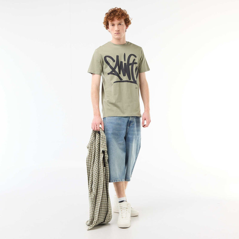 T-shirt imprimé placé en coton uni