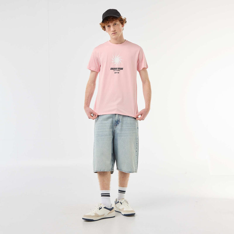 T-shirt imprimé placé en coton uni