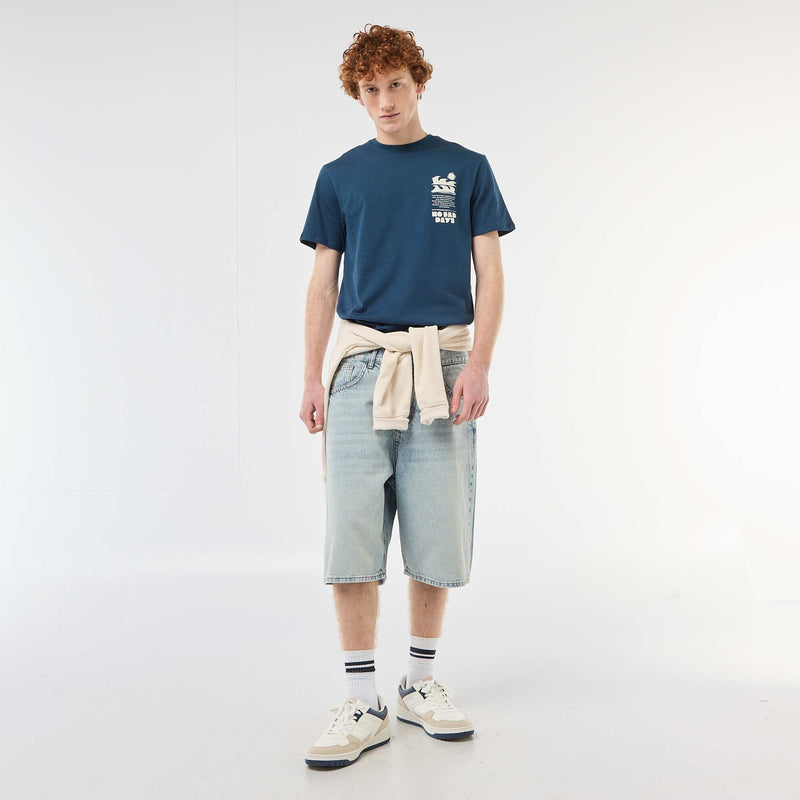 T-shirt imprimé placé en coton uni