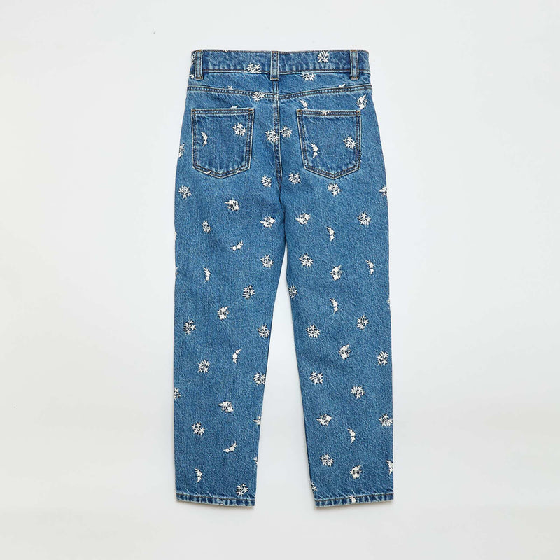 Pantalon droit en denim avec motif