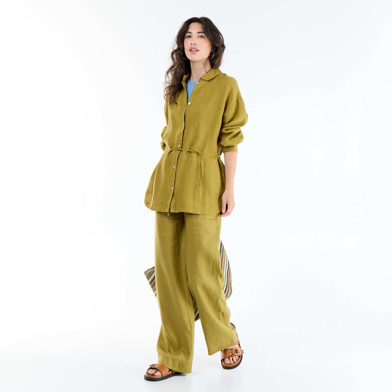Chemise longue unie en lin