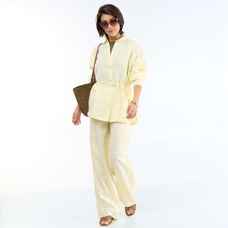 Chemise longue unie en lin