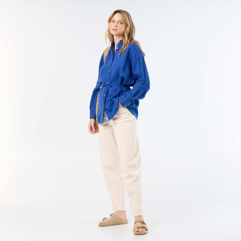 Chemise longue unie en lin