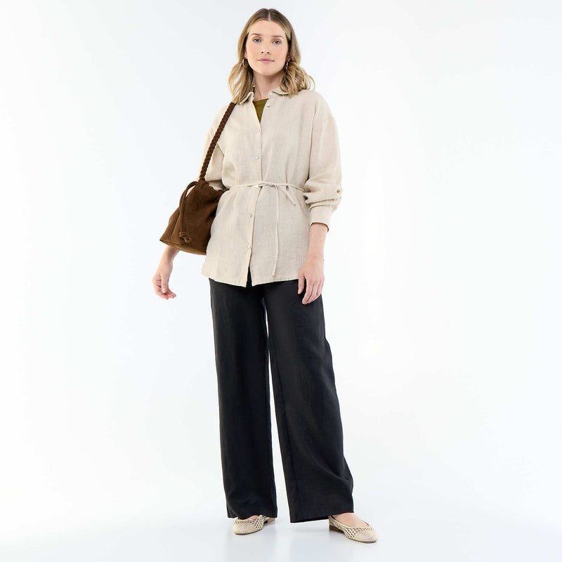 Chemise longue unie en lin