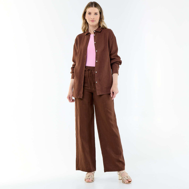 Chemise longue unie en lin