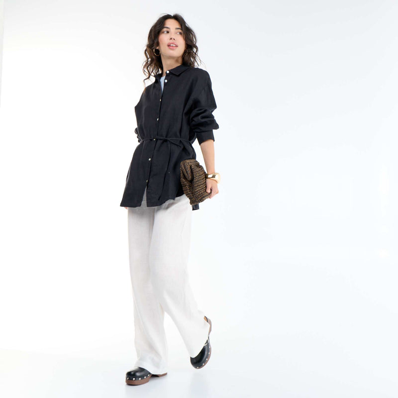 Chemise longue unie en lin