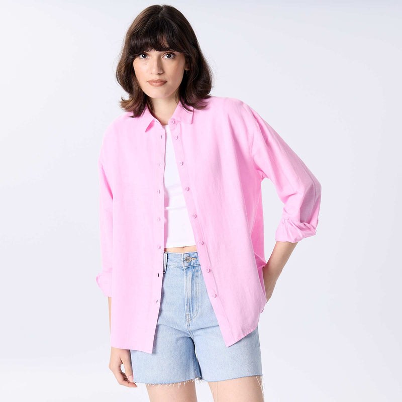 Chemise en lin mélangé – Rose – Kiabi Maroc