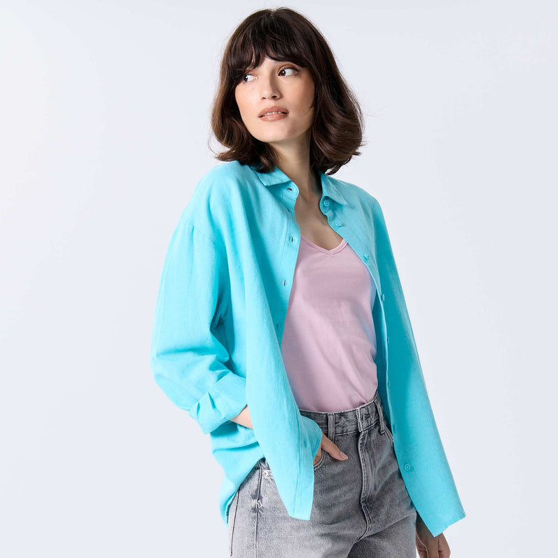 Chemise en lin mélangé – Bleu – Kiabi Maroc