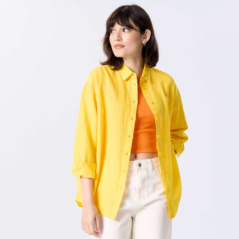 Chemise en lin mélangé – Jaune – Kiabi Maroc