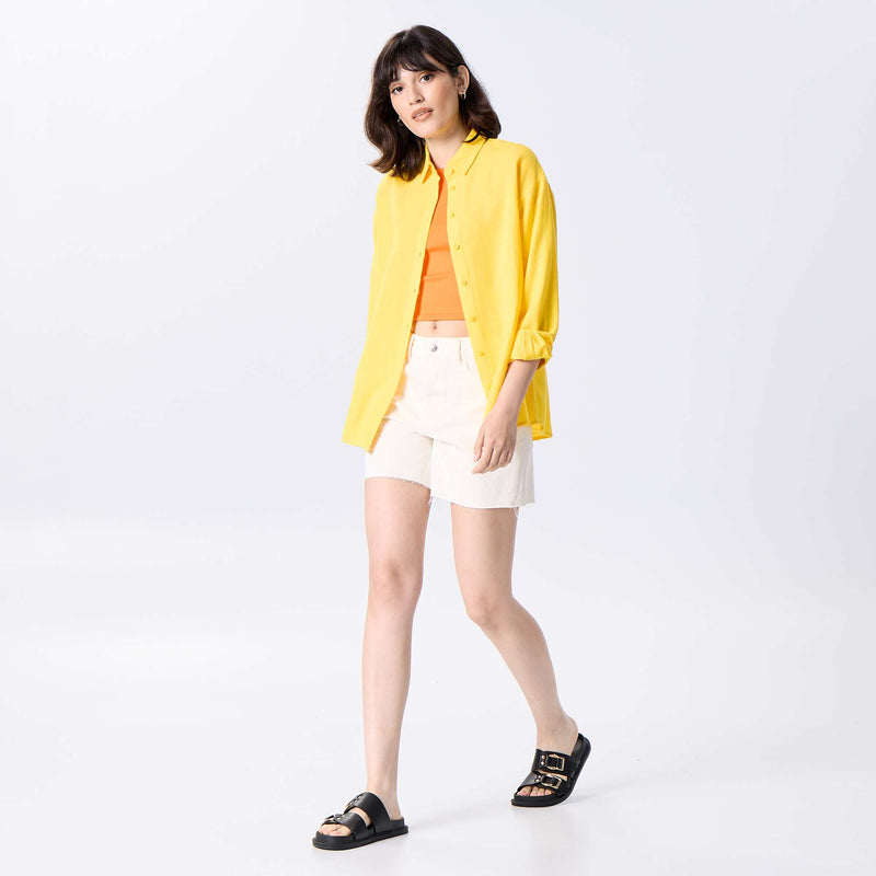 Chemise en lin mélangé – Jaune – Kiabi Maroc