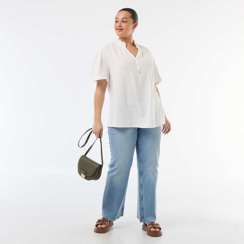 Blouse en gaze de coton avec col froncé