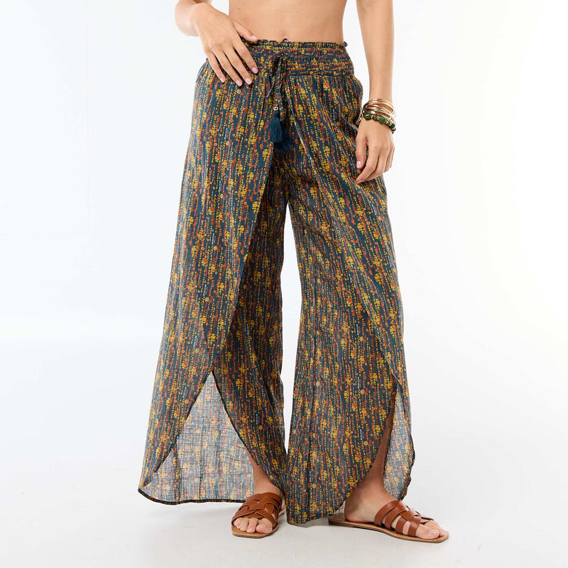 Pantalon de plage en viscose imprimée