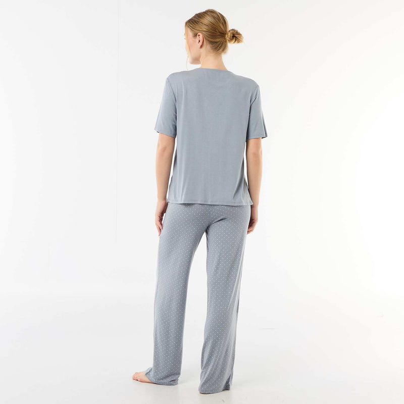 Pyjama long imprimé pois - 2 pièces