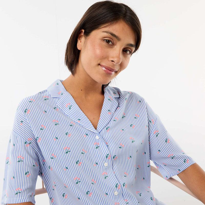 Ensemble chemisier de nuit rayé all-over